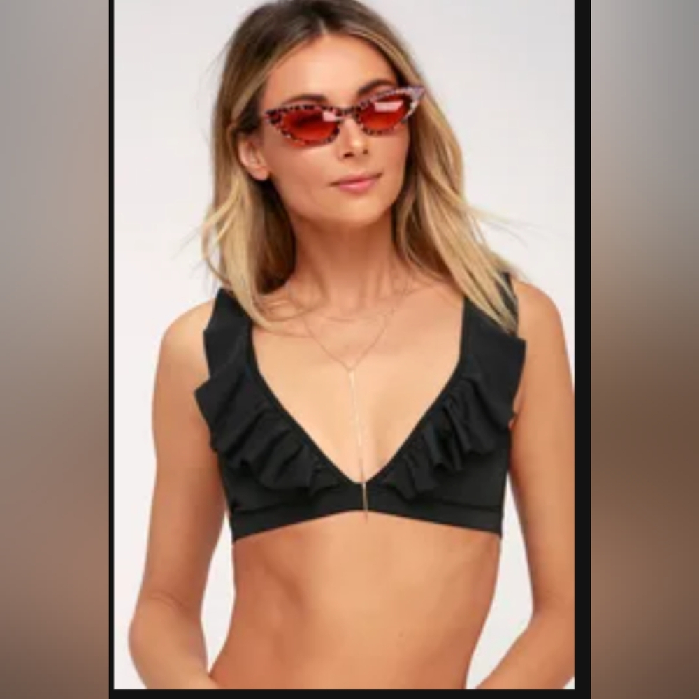 Lulus Half Moon Black Ruffle Bikini Top